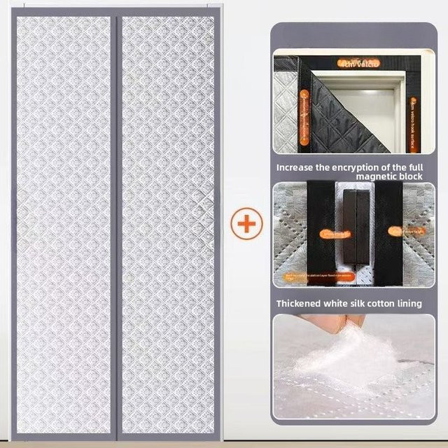DNGT Magnetischer Türvorhang aus Baumwolle in Grau, Verdunkelungsvorhang und Schallschutzvorhang, Winddicht und Kältebeständig - Bild 1