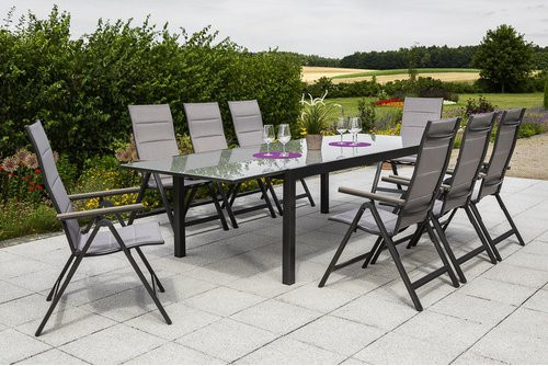 Merxx Gartenmöbelset Trivero 9-teilig in Anthrazit und Grau aus Aluminium, Polywood, Textil und Sicherheitsglas mit ausziehbarem Tisch - Bild 1
