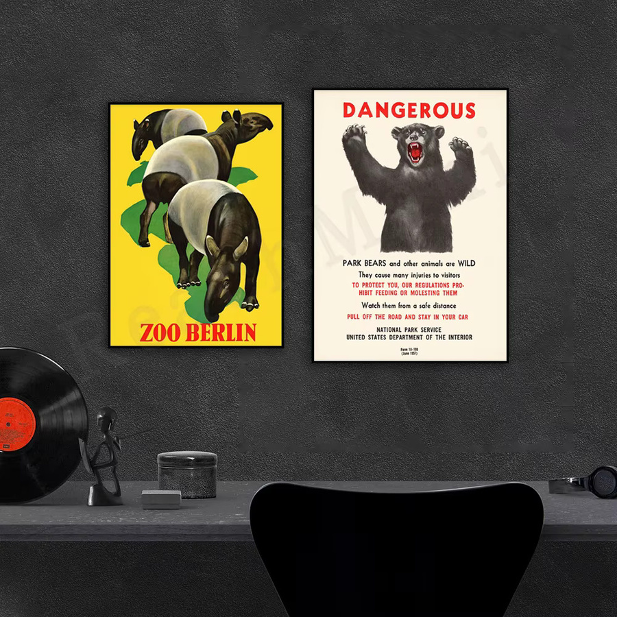 Vintage Bärenwarnschild Poster Nationalpark Yellowstone im Retro-Stil von ReachMani - Bild 3