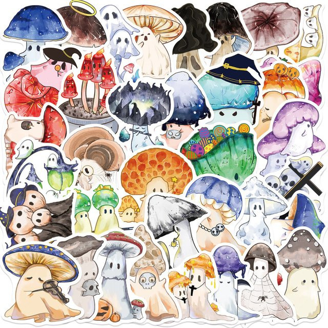50 Stück Cartoon Halloween Pilz Geist Graffiti Aufkleber wasserfest für DIY Deko an Gepäck und Notebook in Multicolor von BulingBulingStickers Store - Bild 1
