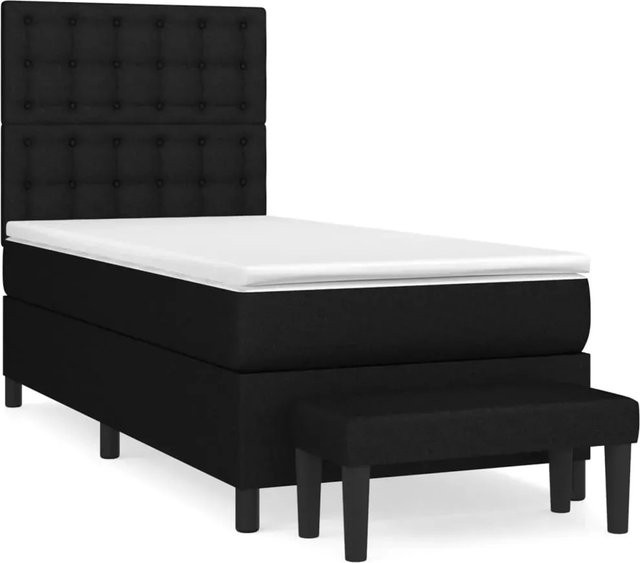 vidaXL Boxspringbett mit Matratze und Kopfteil in Schwarz, Hybrid-Bett mit Taschenfederkern aus Stoff, B/T: 100 x 200 cm - Bild 1