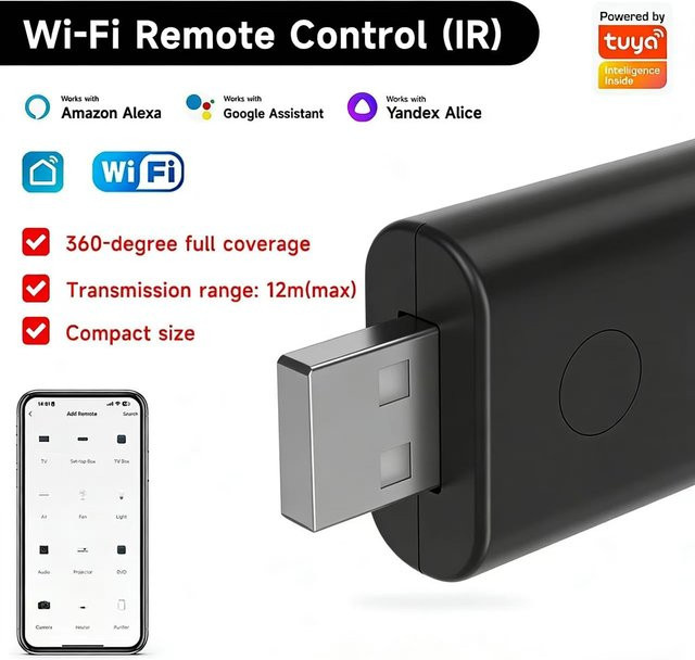 iHseno Intelligente WiFi-IR-Fernbedienung USB-Mini-Universal-Infrarot-Controller in Schwarz, kompatibel mit Alexa und Google Assistant über Tuya Smart Home - Bild 1