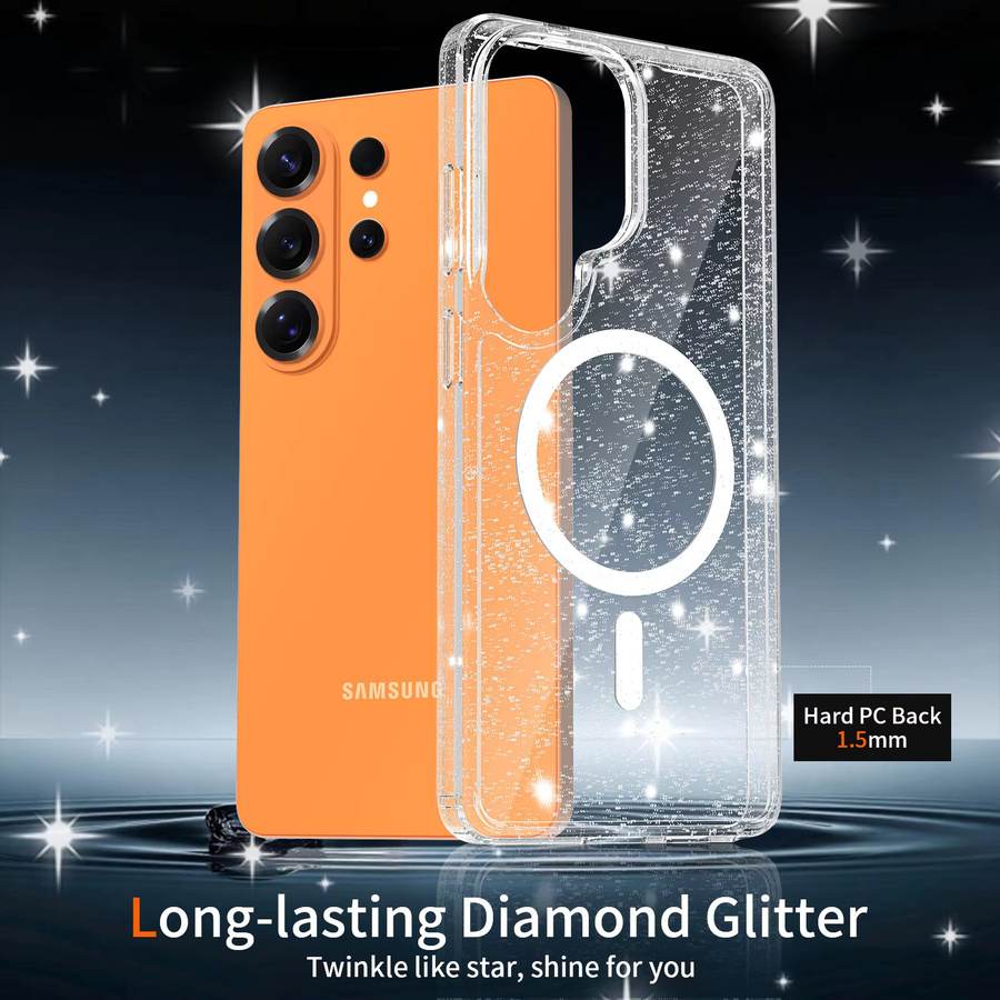 Glitzer Handyhülle für Samsung Galaxy S26 S25 Plus S25 Ultra in Transparent mit Magnetischer Ladung und Anti-Drop Schutz - Bild 2
