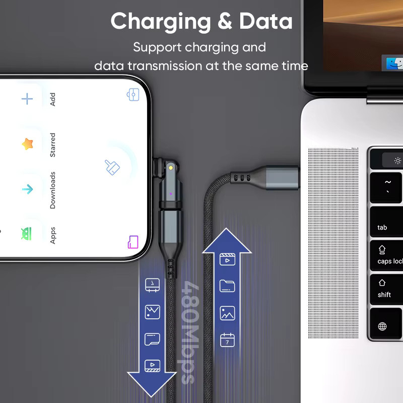 NNBILI USB-C auf USB-C Adapter 240W PD3.1 abgewinkelt 180 Grad Schnelllade-Konverter in Schwarz für MacBook Pro Samsung Xiaomi - Bild 2