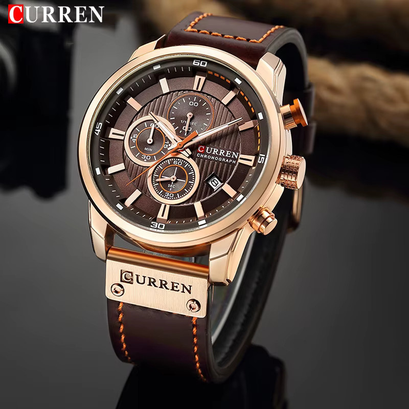CURREN Armbanduhr Chronograph, Quarz, Leder, Schwarz, Roségold, Herren - Bild 3