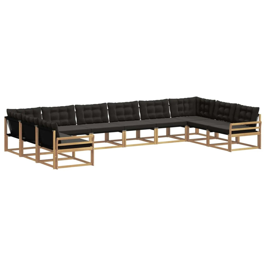 vidaXL Outdoor-Sofagarnitur aus massivem Akazienholz mit Kissen, 10-teiliges Set, Weiß-Schwarz - Bild 2