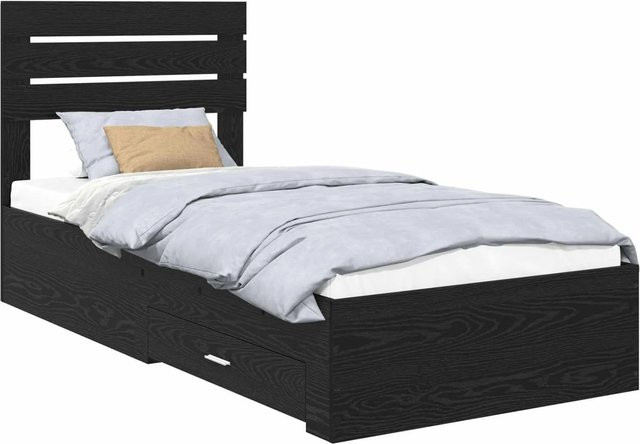 vidaXL Bettgestell mit Kopfteil und Schubladen aus Holzwerkstoff in Schwarz Matt - Bild 1