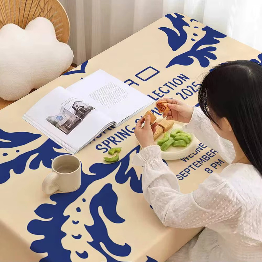 E-Etro Mode wasserabweisende Tischdecke aus Leinen mit grafischem Design für Weihnachten, Partys, Geburtstage oder Hochzeiten - Bild 3