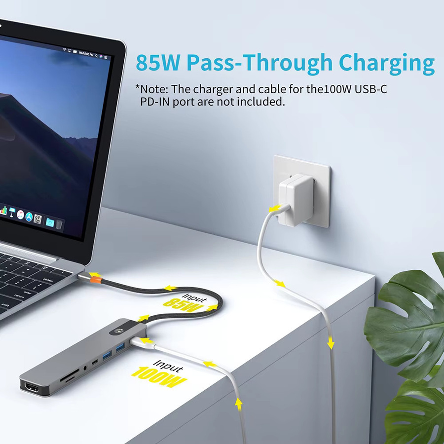 UGOURD 5 in 1 USB-C Dockingstation mit HDMI 4K 60Hz, USB 3.0, PD, SD, TF und 3,5 mm Klinke in Grau - Bild 4