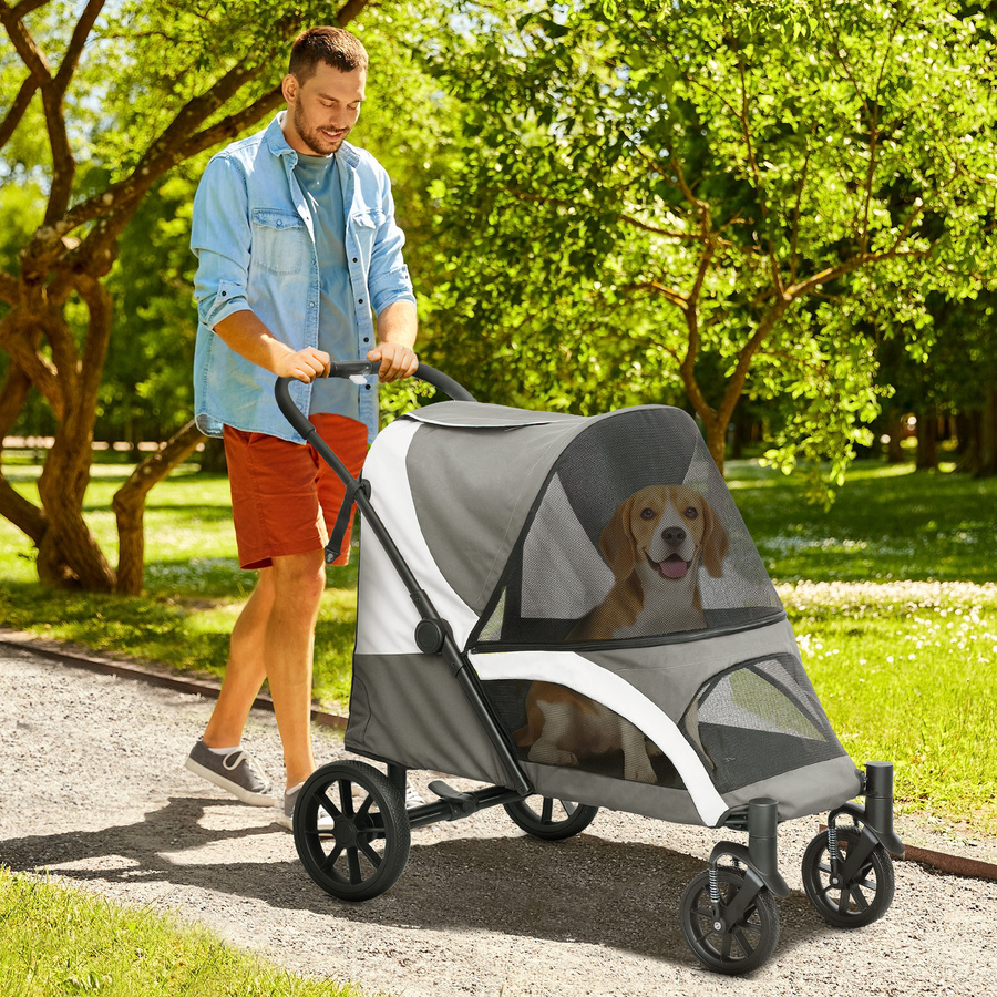 PawHut Hundewagen und Katzenbuggy klappbar für große Hunde und Katzen bis 30 kg, Dunkelgrau, B/H/L: 67 x 100 x 124 cm - Bild 2