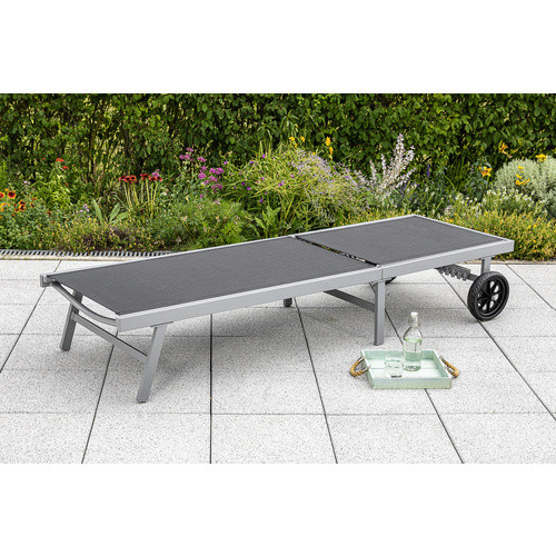 Merxx Gartenliege Tessin aus Aluminium in Schwarz mit verstellbarer Kopfstütze und Rollen - Bild 2
