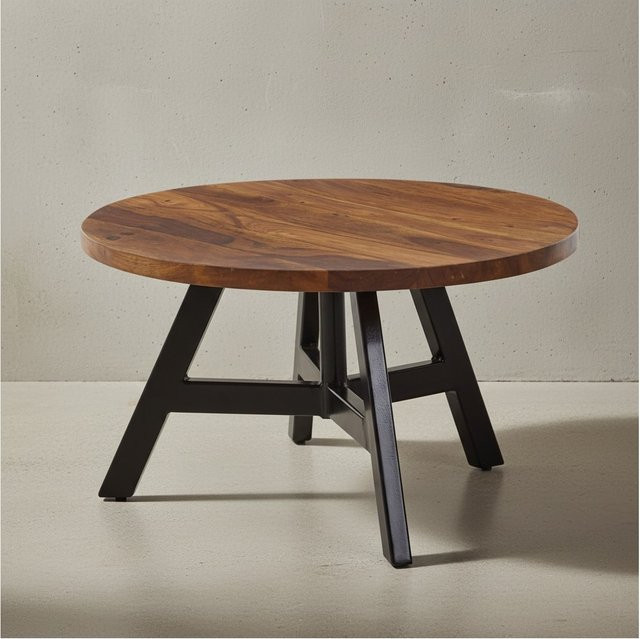 KADIMA DESIGN Couchtisch aus Massivholz Sheesham in Braun mit Metallgestell, B/T/H: 60 x 60 x 35 cm - Bild 1