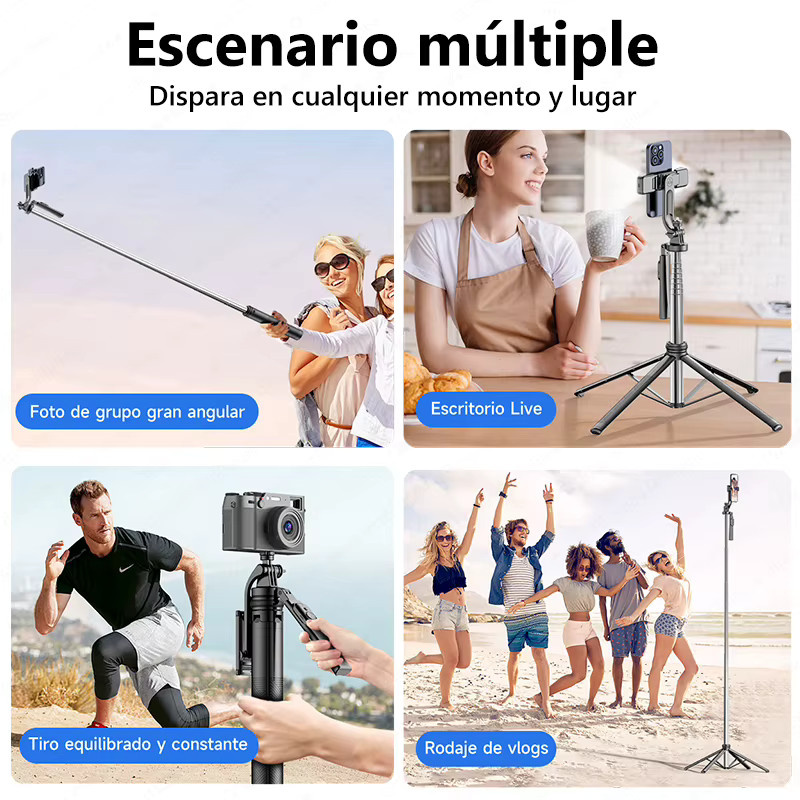TOKQI C19 Selfie Stick Stativ mit Telefonhalter und Fernbedienung, ausziehbares Quadrapod für Handykameras, Schwarz - Bild 6