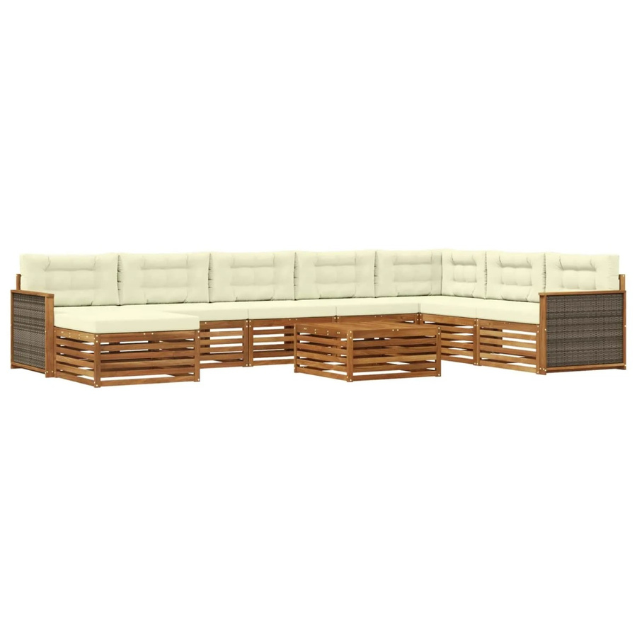 vidaXL Outdoor-Sofagarnitur aus Massivholz Akazie in Braun und Beige, 9-teiliges Set mit UV-beständigen Polstern und Armlehnen - Bild 2