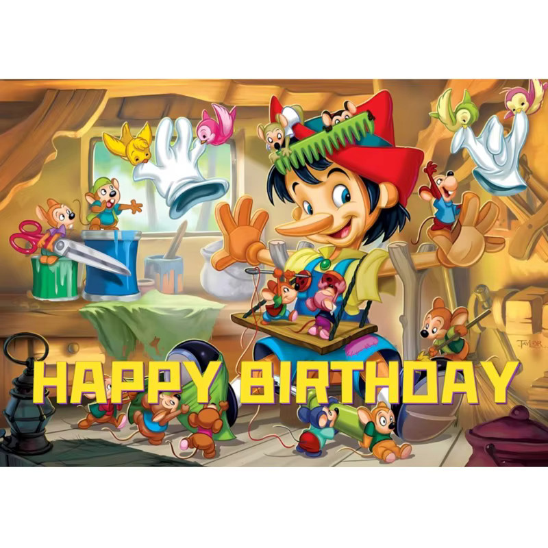 Disney Pinocchio Fotohintergrund für Kindergeburtstage und Babypartys, mehrfarbiges Textil-Banner, B/H: 150 x 100 cm - Bild 3