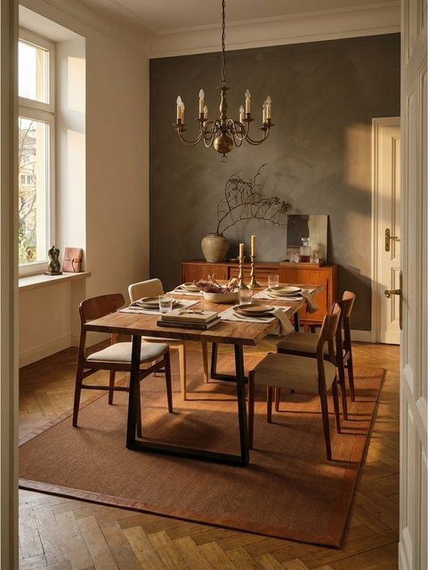 Esstisch aus Massivholz Akazie mit Metall-Trapezgestell und Baumkante, Rechteckig, Braun, B/T/H: 120 x 60 x 76 cm - Bild 1