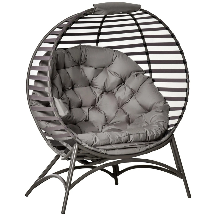 Outsunny Gartenstuhlkorb Egg Design in Sandbraun mit Polsterkissen und Handytasche, B/H/L: 75 x 139 x 118 cm - Bild 2