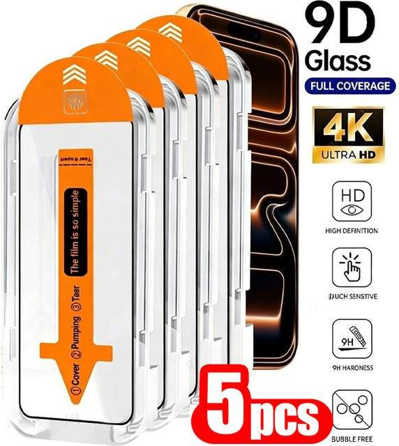 Bolomboy Displayschutzfolie aus gehärtetem Glas für iPhone Modelle, transparent, 3 oder 5 Stück Set - Bild 1