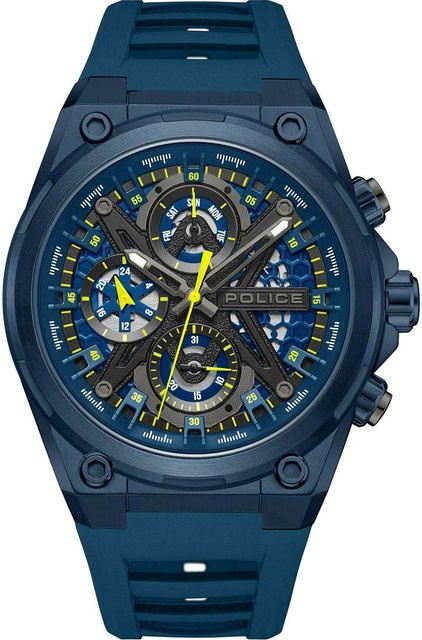Police Herrenuhr, Quarz, Edelstahl, 45 mm, Silikon, Blau, 5 ATM - Bild 1