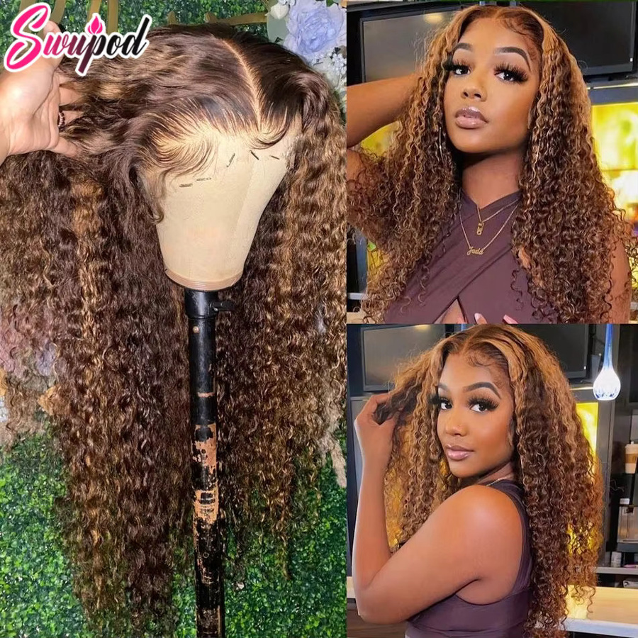 Swupod Perücke, Piano Highlight Ombre, Full Lace, Human Hair, Deep Curly - Bild 3