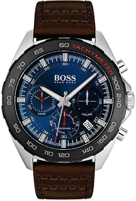Hugo Boss Chronograph Herrenuhr, Quarz, Edelstahl, 44 mm, Leder, Blau - Bild 1