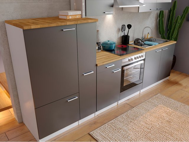 Respekta Küchenzeile KB300WGC in Weiß und Grau mit Soft-Close-Türen, Breite: 300 cm - Bild 1