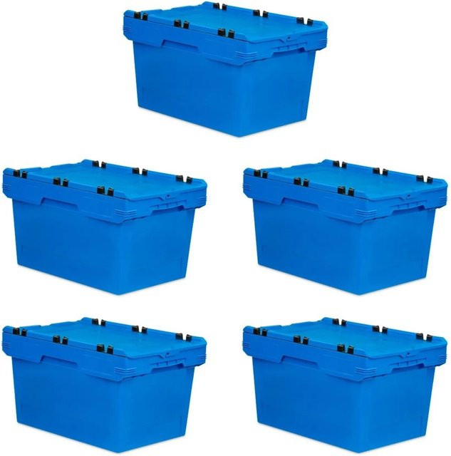 PROREGAL Conical Mehrweg-Stapelbehälter mit Krokodildeckel, 5er-Set, Blau, H x B x T: 34,9 x 41 x 61 cm, 58 Liter Lagerbox und Transportbox - Bild 1
