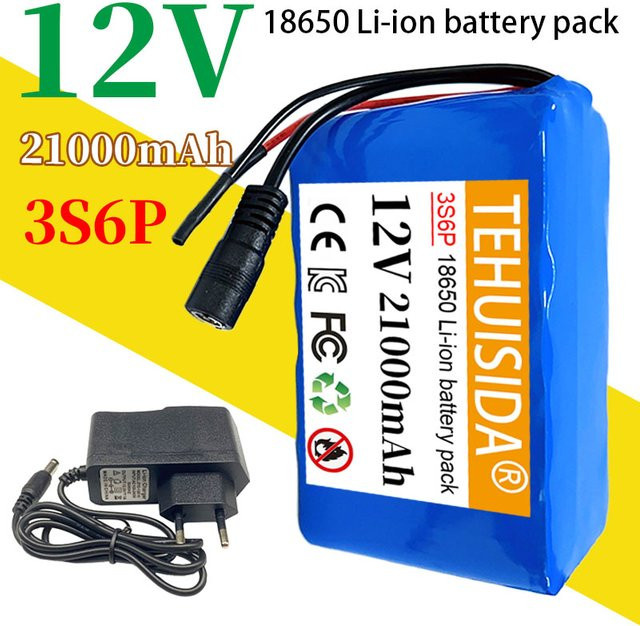 TEHUISIDA 12V 21000mAh 18650 Lithium-Ionen-Akku mit Smart-BMS und DC 12,6V 1A Ladegerät in Blau - Bild 1