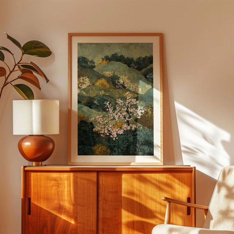 SHENCHEN Orientalische Landschafts-Wandkunst als Paper Poster mit floralem Blütenmuster in Türkis und Rosa - Bild 3
