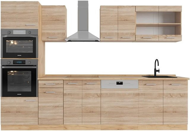 Vicco R-Line Küchenzeile Sonoma Goldkraft Eiche mit Hochschrank, Breite: 300 cm - Bild 1