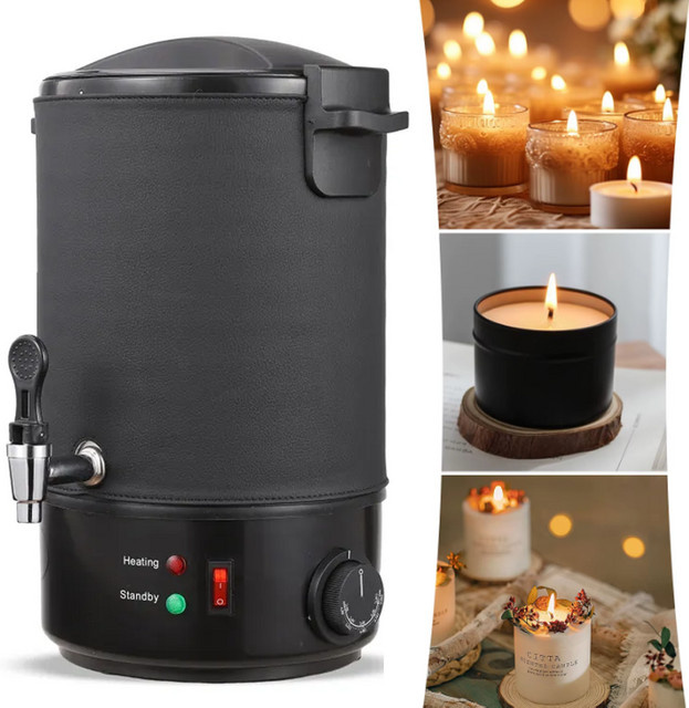 OWJHE Wachsschmelzmaschine für die Kerzenherstellung, Elektrischer Wachsschmelztopf mit 9-Stufen Temperaturregelung und Einfachem Ausgießsystem, Schwarz, Edelstahl, 10 l - Bild 1