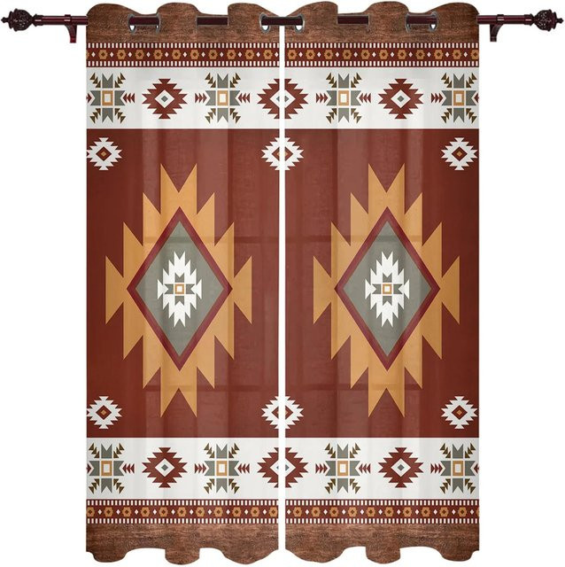 2er-Set Boho Stammes Totem Vorhänge im modernen Stil, halbtransparent, Mehrfarbig, B: 70 cm, H: 185 cm - Bild 1