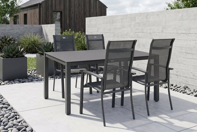 Hartman Alice Garten-Essgruppe aus Aluminium und Textil in Anthrazit und Schwarz mit 4 Stapelsesseln, Tisch B: 160 cm, T: 95 cm, H: 74 cm - Bild 1