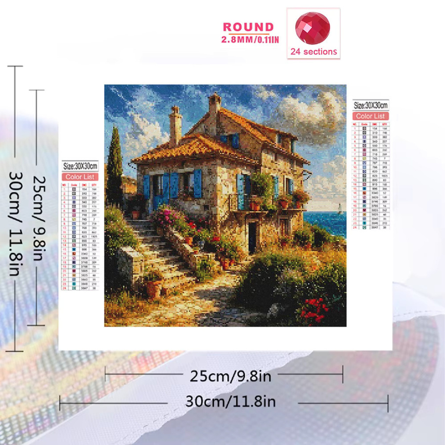 EverShine DIY Diamant-Mosaik Haus-Landschaft als Rundes Diamant-Gemälde in Multicolour für den Tischaufsteller - Bild 2