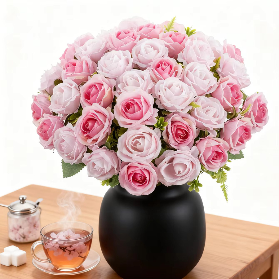 ZQCY Seidenrosen als künstliche Blumen für deine DIY Hochzeitsdekoration und florale Gestaltung in Weiß und Pink - Bild 1