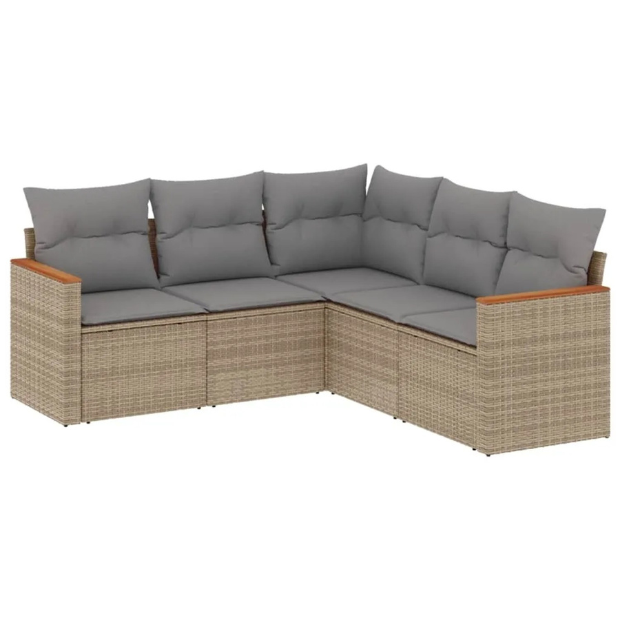 vidaXL 5-teilige Garten-Sofagarnitur in L-Form aus Poly-Rattan mit Kissen, Beige - Bild 2