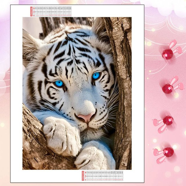 HUACAN Diamantmalerei Set Tiger Motiv mit Rundsteinen in Multicolour zur Wohnzimmerdekoration B/H: 30 x 20 cm - Bild 1