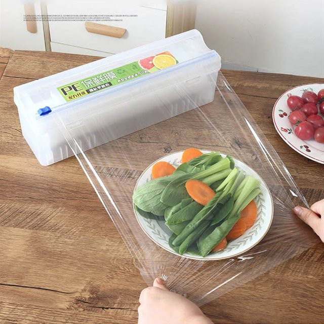 Frischhaltefolien-Schneider Küchen-Organizer als Lebensmittelfolien-Spender und Aufbewahrungsbox aus Kunststoff, Farbe: transparent, Breite: 33 cm - Bild 1