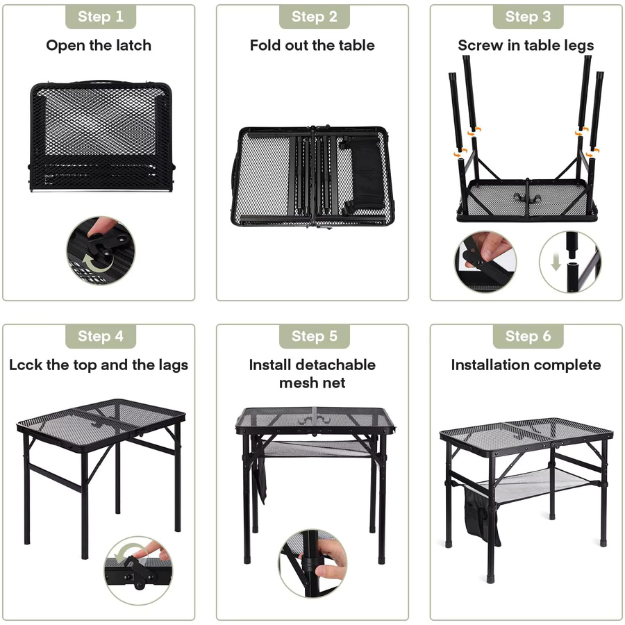 Klarstein Campingtisch aus Aluminiumlegierung in Schwarz, Klappbarer Outdoor-Esstisch mit Hebeablage und Eisengeflecht-Elementen - Bild 6
