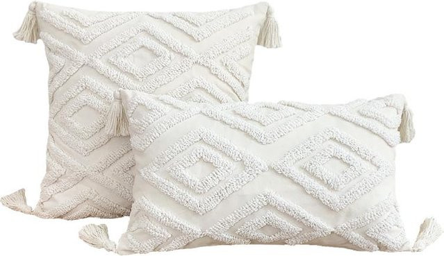 JMG Clothing Getufteter Kissenbezug mit geometrischem Linienmuster in Weiß, B/H: 45 x 45 cm - Bild 1