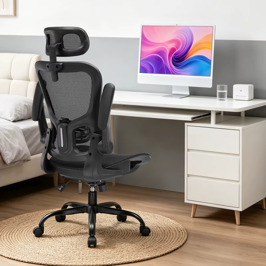 GTPLAYER Ergonomischer Bürostuhl CH90-BLK in Schwarz mit verstellbarer Kopfstütze, Wippfunktion und Mesh-Rückenlehne - Bild 2