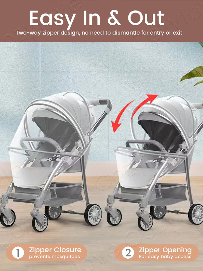 Kisslanding Kinderwagen-Moskitonetz mit stabilem Stützrahmen und Reißverschluss in Schwarz oder Weiß - Bild 4
