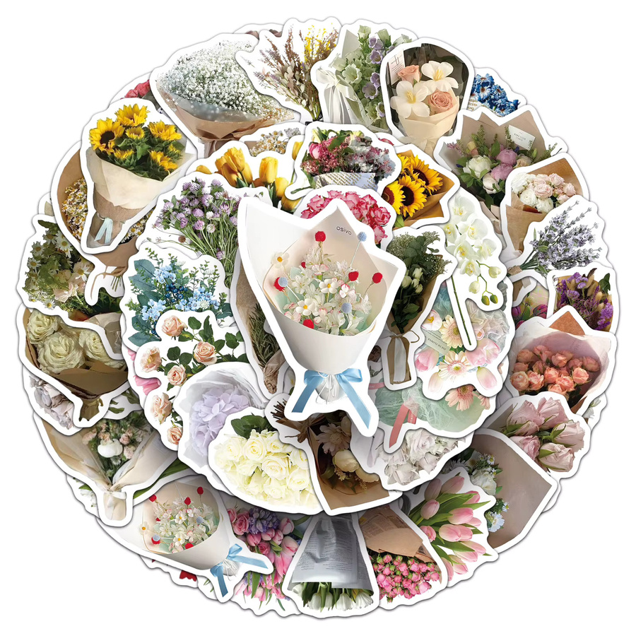 50 Stück Cartoon Blumen Bouquet Aufkleber in Multicolour für Telefon, Laptop und DIY-Projekte - Bild 2