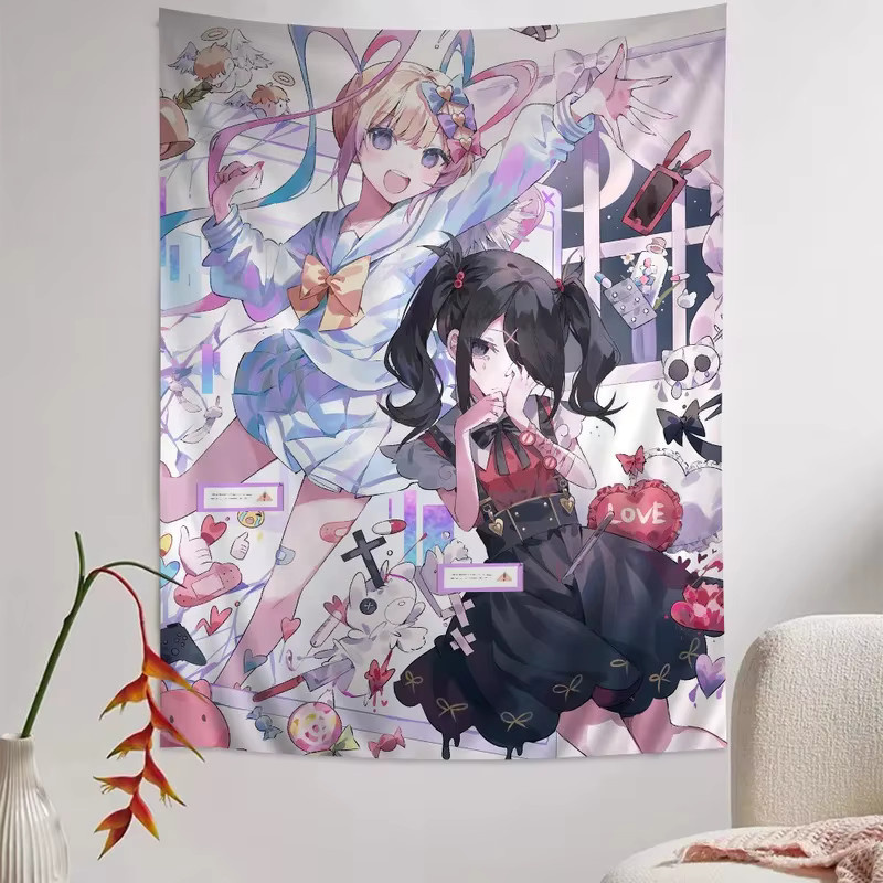 VIKAMA Cyber Yandere Girl Wandteppich im Y2K-Design, Mehrfarbig, Rechteckig - Bild 1