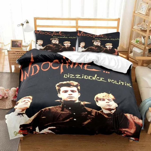 Indochine Rock Band Bettwäsche-Set aus Mikrofaser in Schwarz, bestehend aus Bettbezug und Kissenbezug, B/H: 173 x 218 cm - Bild 1