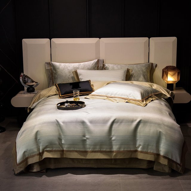Luxus Bettwäsche-Set aus ägyptischer Baumwolle mit Jacquard-Webung, Beige, 1000 TC, bestehend aus Bettbezug, Spannbettlaken und Kissenbezügen, B/H: 150 x 200 cm - Bild 1