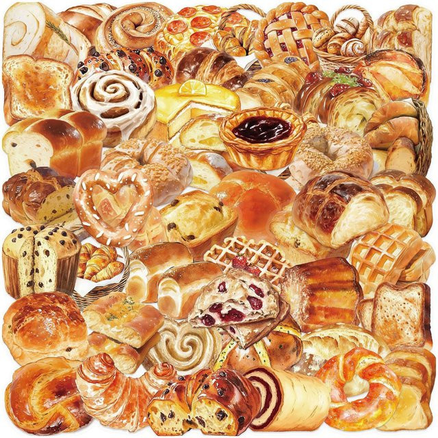 50 Stück nostalgische Backen Brot Aufkleber wasserdicht für Scrapbooking und DIY in Mehrfarbig - Bild 1