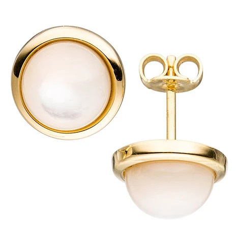 Colfem Ohrstecker rund, 585 Gelbgold, Perlmutt, Unisex - Bild 1