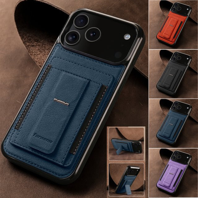 EUCAGR Luxus PU Leder Handyhülle mit Standfunktion und Kabelhalter für iPhone 17 16 15 14 13 12 11 Pro Max in Lila und Blau - Bild 1