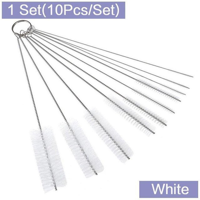 ouyaohong 10-teiliges Reinigungsbürsten-Set aus Nylon und Edelstahl in Weiß für Strohhalme und Flaschen - Bild 1